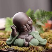 Kleine Boeddha Sculptuur - Groen Keramiek Kunstwerk - Afmetingen: 8,2 x 7 cm