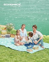 Picknickdeken, 300 x 200 cm, met 4 grondankers, groot, campingdeken, voor park, tuin, strand, waterdicht, opvouwbaar, groen-wit
