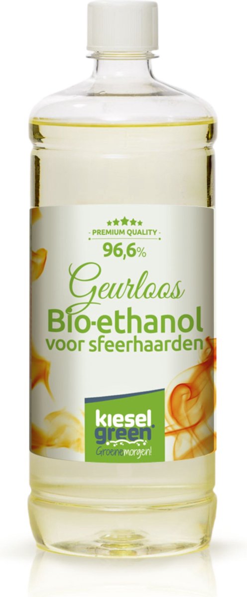 KieselGreen 96,6% Bioethanol 1 Liter bio-ethanol geurloos biobrandstof literfles met spuitkop sfeerhaard