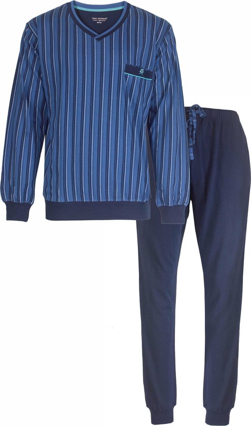 PHPYH1305A Set pyjama homme Paul Hopkins - Rayures verticales - Blauw - 100 % Katoen peigné - Tailles : 3XL