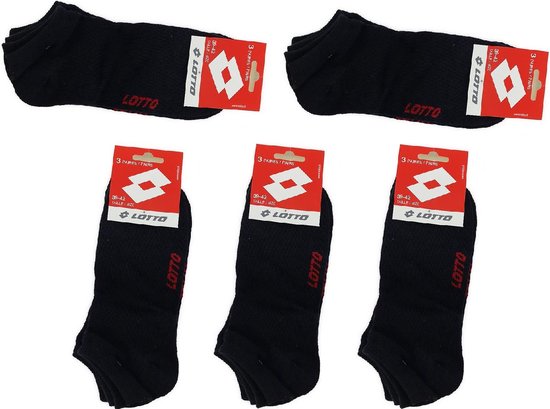 Lotto Sneakersokken - Set van 15 paar - Maat 43-46 - Zwart - Comfortabele en stijlvolle sokken - Bundel - Lage Sokken - Basic - Hoogwaardige Kwaliteit