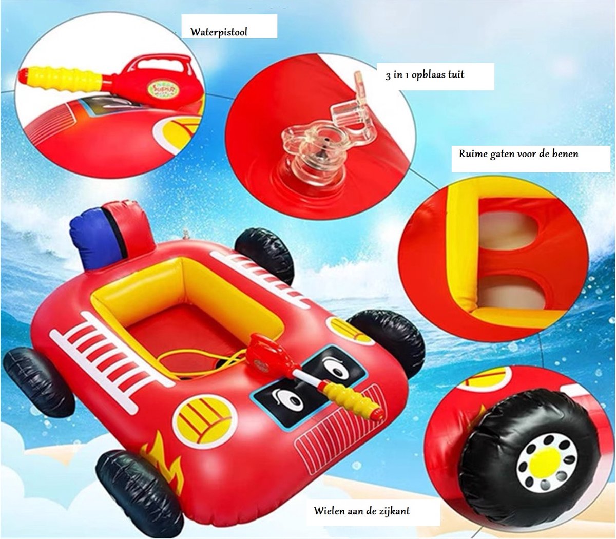 Xd Xtreme - Zwembad speelgoed - Opblaasbare race auto - Met waterpistool - Rood - Drijvend speelgoed – foto 3