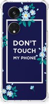 Shockproof Case OPPO Reno8 T 5G Smartphonehoesje met transparante rand Flowers Blue Don't Touch My Phone