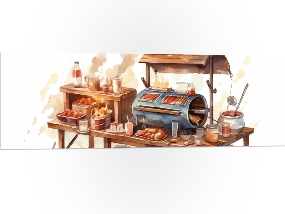 PVC Schuimplaat - Tekening van Barbecue - 120x40 cm Foto op PVC Schuimplaat (Met Ophangsys