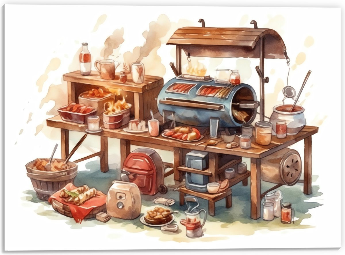 PVC Schuimplaat- Tekening van Barbecue - 40x30 cm Foto op PVC Schuimplaat