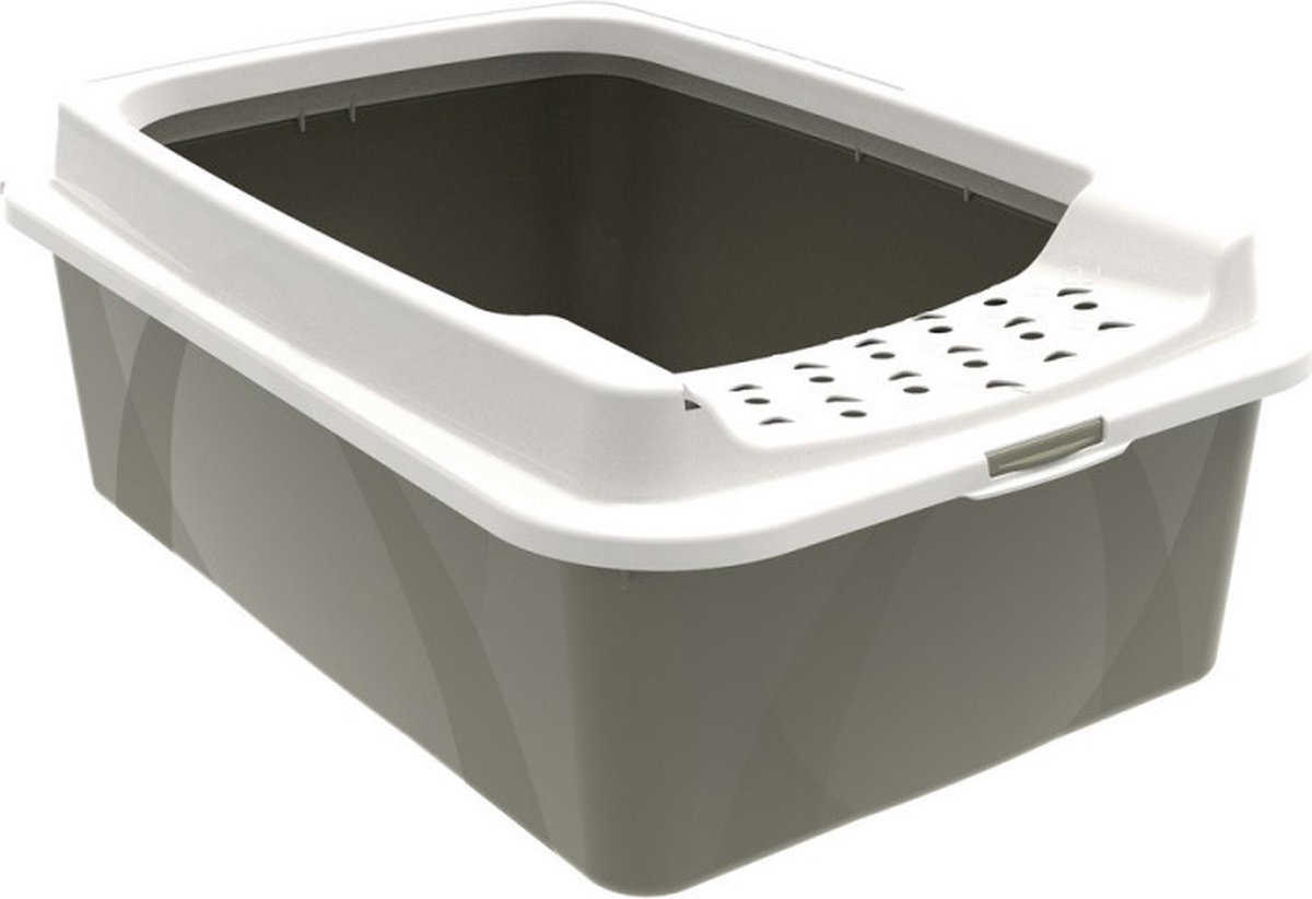 Rotho MyPet Eco Bonnie kattenbak met top-ingang, kunststof (PP gerecycled), beige/wit, M, 57,2 x 39,3 x 20,9 cm