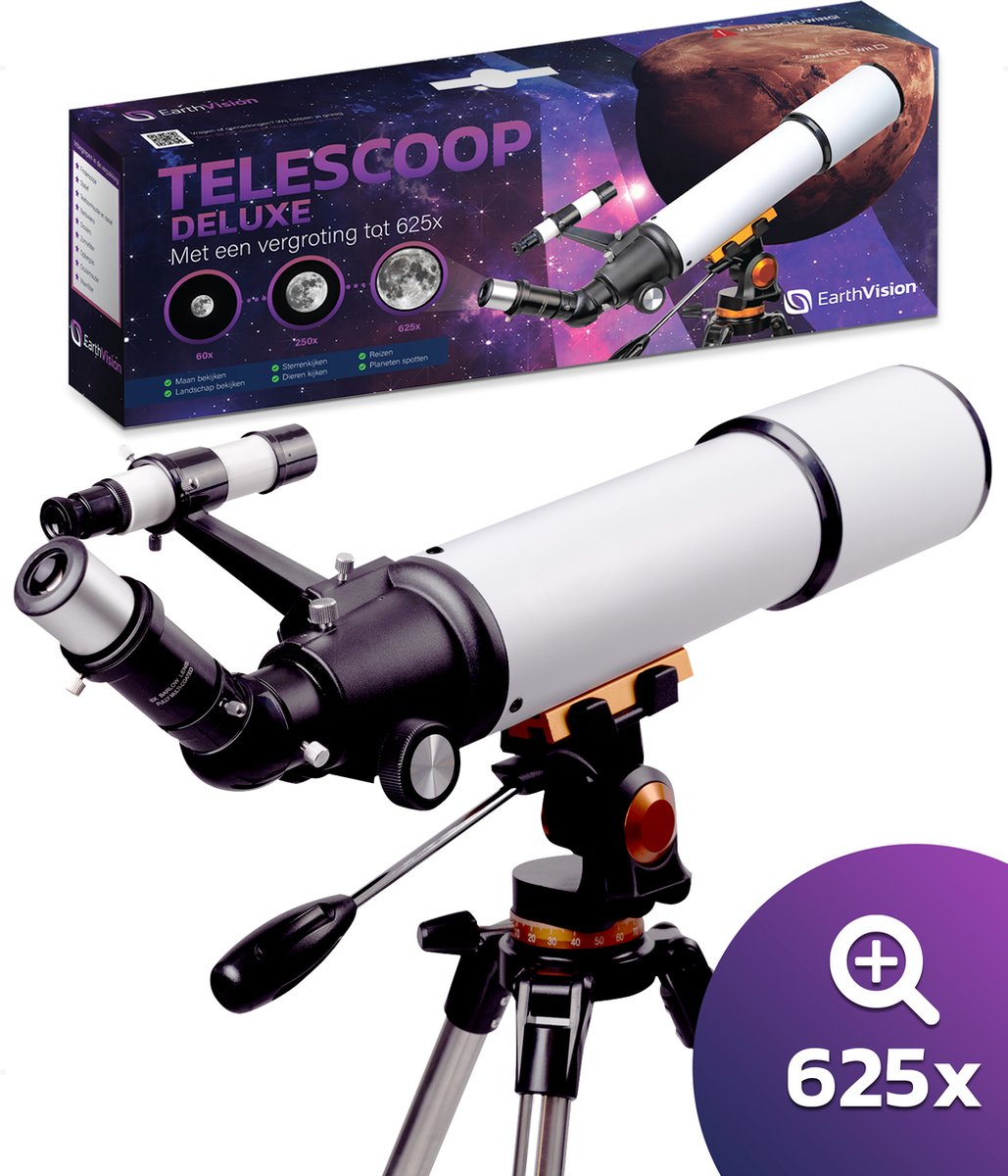 EarthVision Telescoop Deluxe - Professionele Sterrenkijker - 625x Vergroting - Astronomie - Nachtkijker - Sterrenkunde - Waterproof - Wit - EarthVision