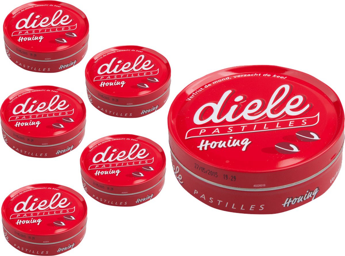 6 doosjes Diele Pastilles Honing In Blik á 75 gram - Voordeelverpakking Snoepgoed