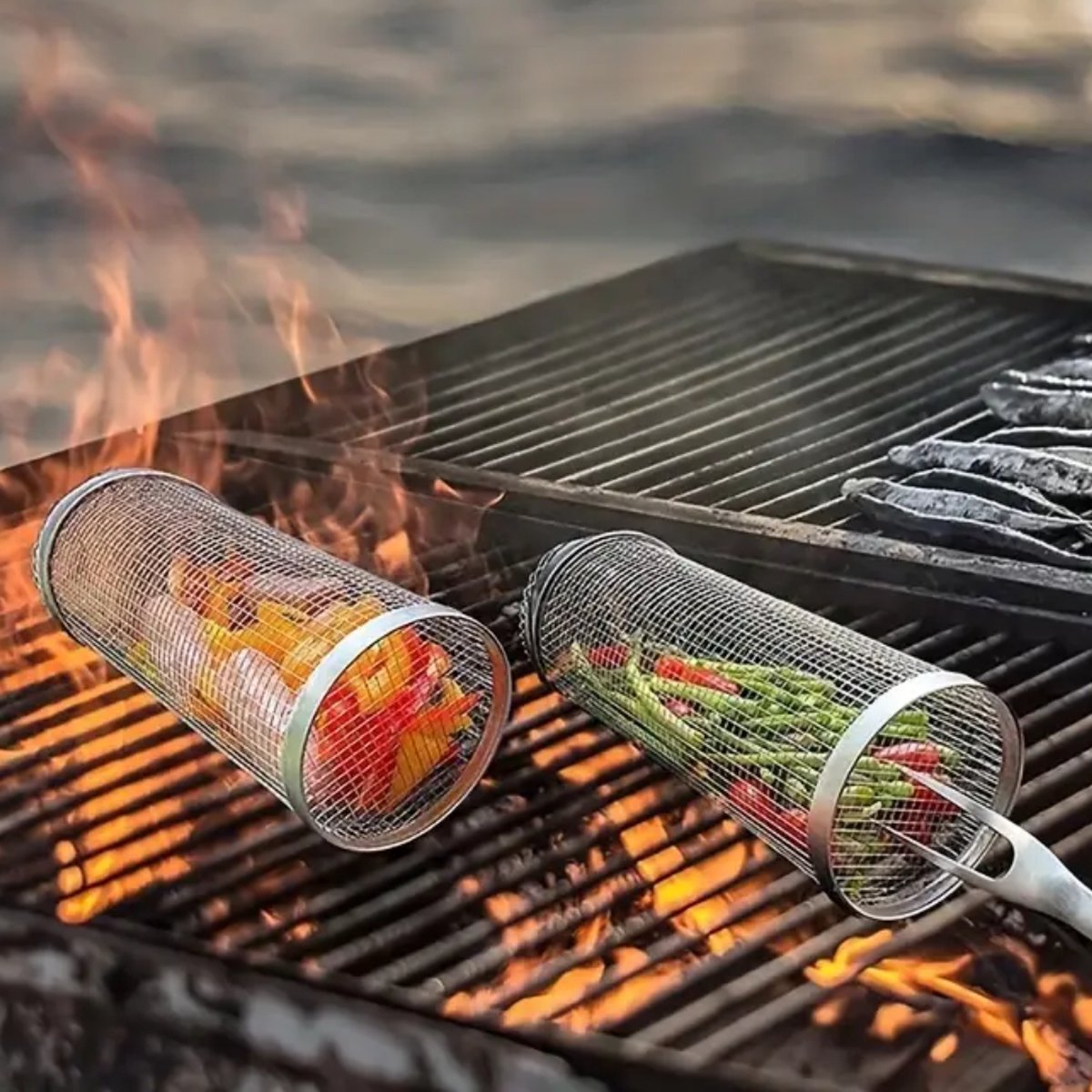 XUEMEIZI BBQ-rolgrillmand – RVS Gaascilinder Voor Ronde Grills, Handig Barbecue-accessoire Voor Buiten Koken
