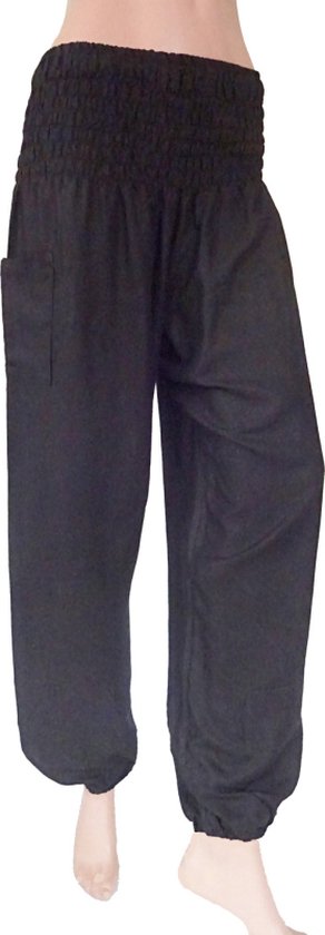 Harembroek - Yogabroek - Zomerbroek - Voor dames en heren - Large; maat 42, 44 en 46 - Effen Zwart