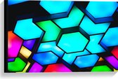 Canvas - Verschillende Neon Kleurige Hexagons tegen Zwarte Achtergrond - 60x40 cm Foto op Canvas Schilderij (Wanddecoratie op Canvas)