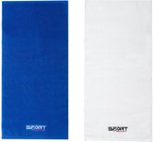 Set: Sporthanddoek Navy Blue + Pure White - 75x35cm - 100% Katoen - Sport Towel Blauw + Wit