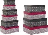 Set van opstapelbare opbergboxen DKD Home Decor Vierkant Blommor Karton