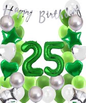 Snoes Ballonnen 25 Jaar Wit Groen Zilver Mega Ballon - Compleet Feestpakket 25 Jaar - Verjaardag Versiering Slinger Happy Birthday – Folieballon – Latex Ballonnen - Helium Ballonnen