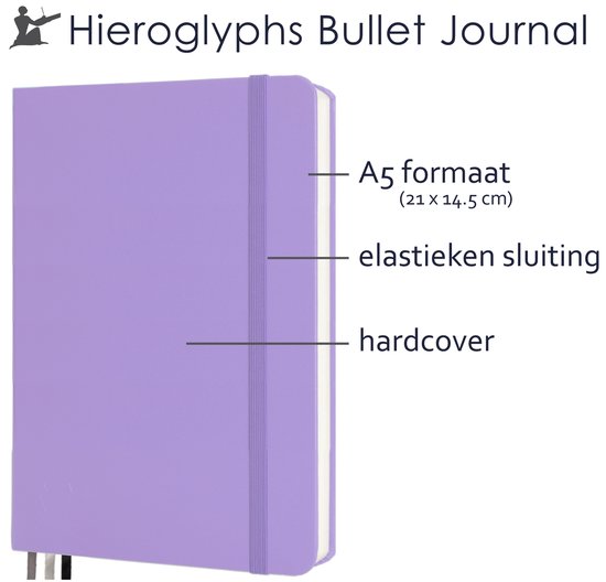Hieroglyphs Bullet Journal - A5 Notitieboek - 100 Grams Papier - Hardcover Notebook Dotted - met Handleiding en Inspiratie - Nederlands - Lila - Hieroglyphs