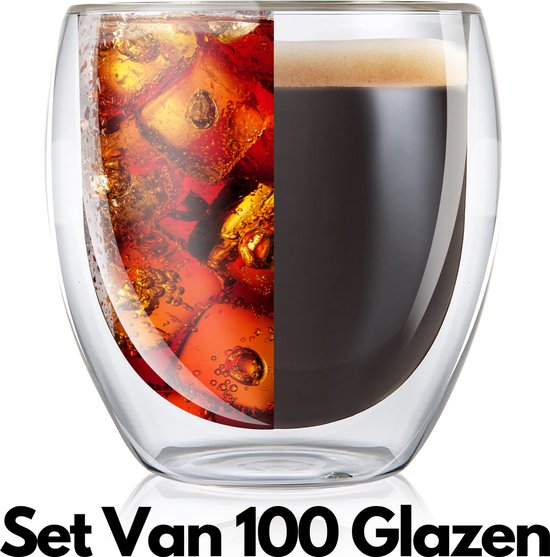 Powarkleen® - 250ml Set met 100 Dubbelwandige theeglazen - Theeglazen - Koffieglazen - Horeca set