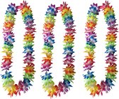 Hawaii krans/slinger - 6x - regenboog/zomerse kleuren - incl. led verlichting