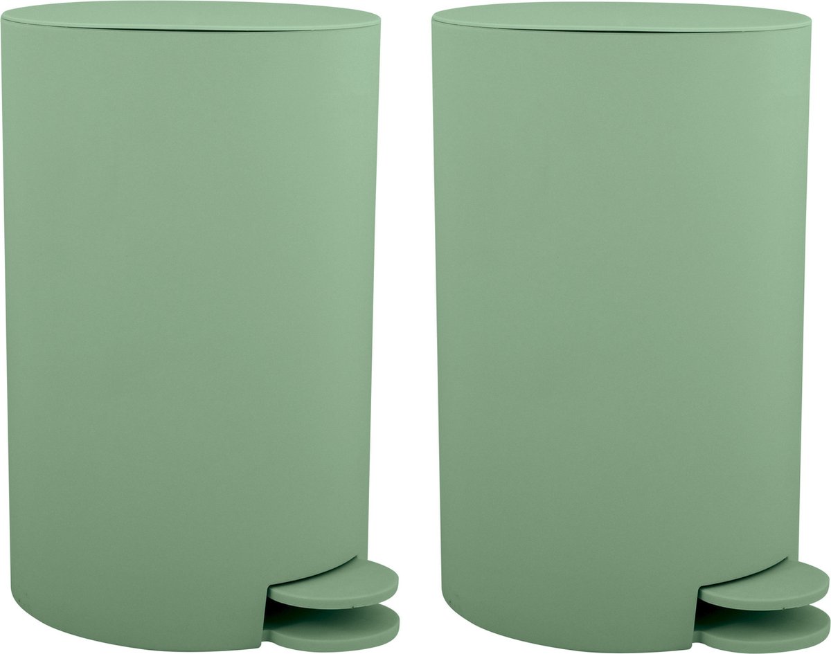 Goedkoopste MSV Prullenbak/pedaalemmer - 2x - kunststof - groen - 3L - klein model - 15 x 27 cm - Badkamer/toilet