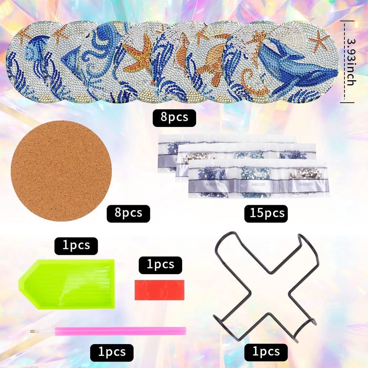 Diamond Painting onderzetter, doe-het-zelf diamant schilderij, glas onderzetters met houder, antislip drankonderzetter, ronde drankjes, kopjes