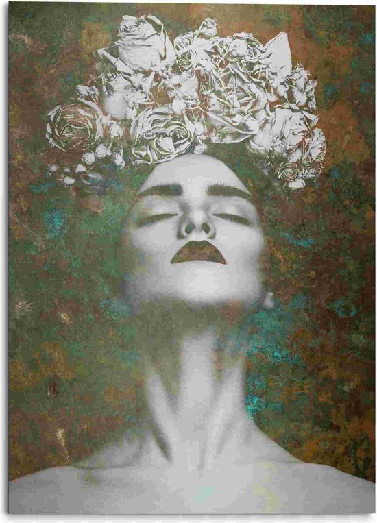 Alu-Dibond Vrouw met bloemenkrans 140x100 cm
