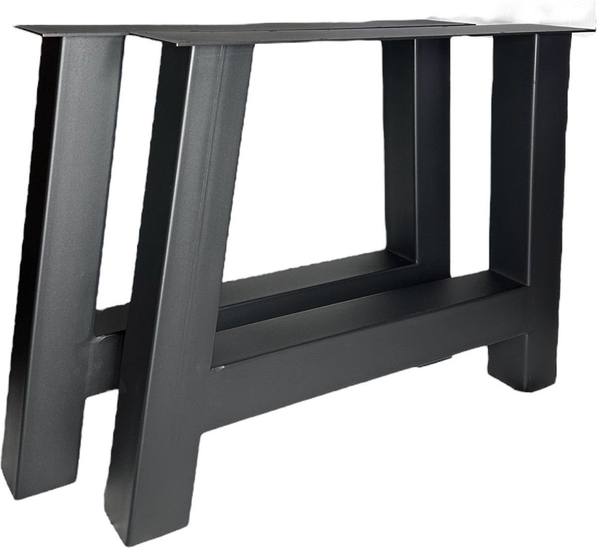 Maison dam 2x industriële tafelpoot A met koker 10x10cm, Hoogte 72cm, mat zwart fijn structuur, hoogwaardige kwaliteit - Inclusief steldop - Topplaat; 4mm A poot 10x10cm