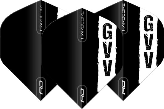 RED DRAGON - Hardcore Gian Van Veen Zwart met GVV Logo dart vluchten - 3 sets per pakket (9 dartvluchten in totaal) van Red Dragon — afbeelding 3