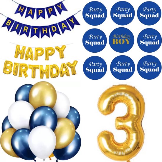 Set de décoration Happy Birthday 27 pièces 3 avec banderoles, ballons et  boutons bleu... | bol