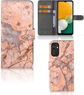 Wallet Book Case Geschikt voor Samsung Galaxy A14 4G Telefoon Hoesje Marmer Oranje