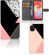 GSM Hoesje Geschikt voor Samsung Galaxy A04e Bookcase Black Pink Shapes