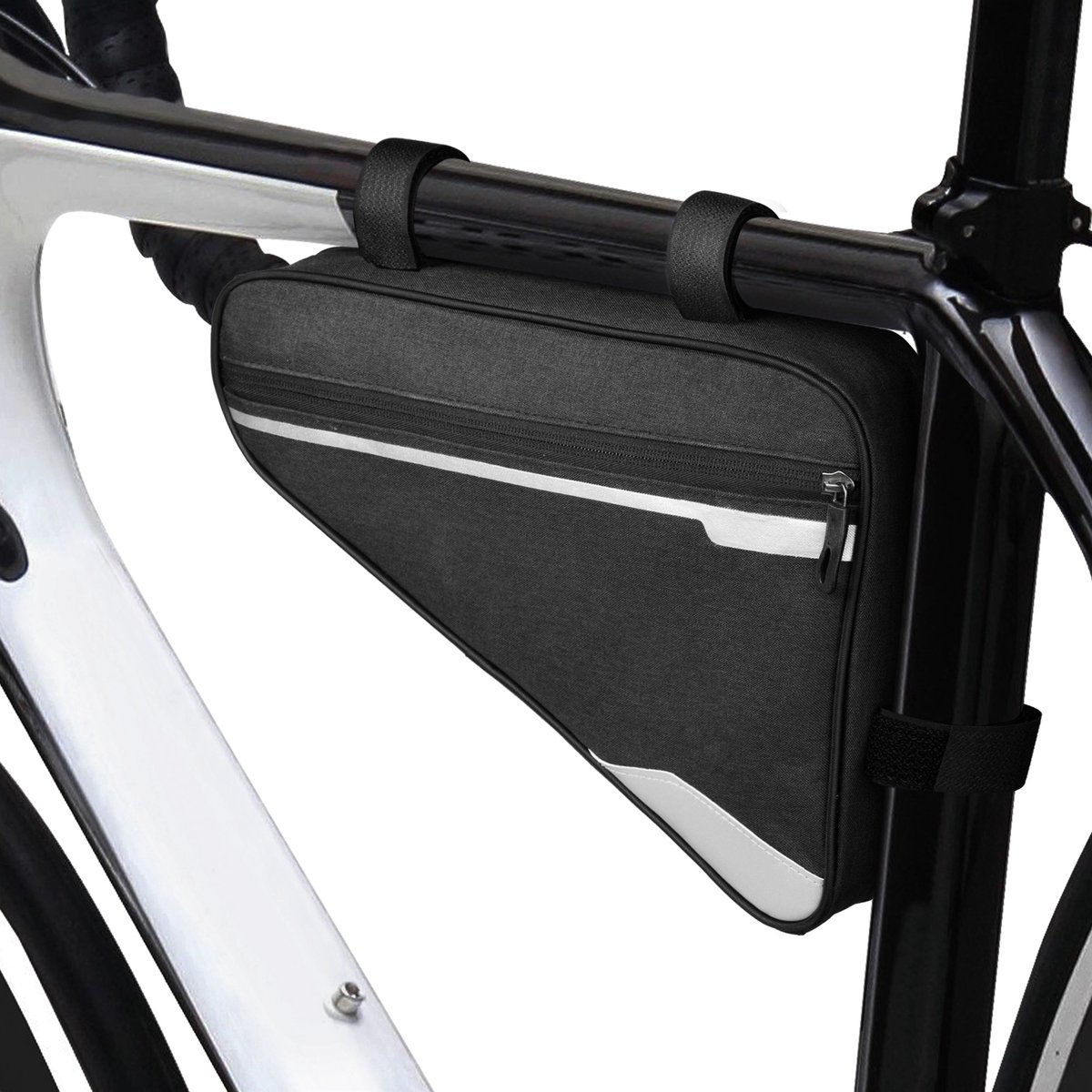 kwmobile frametas fiets met reflectoren - 30 x 29 x 20 cm - Frame fietstas met klittenband - In zwart