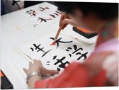 Acrylglas - Tekening van Chinese Tekens op Wit Papier - 100x75 cm Foto op Acrylglas (Wanddecoratie op Acrylaat)