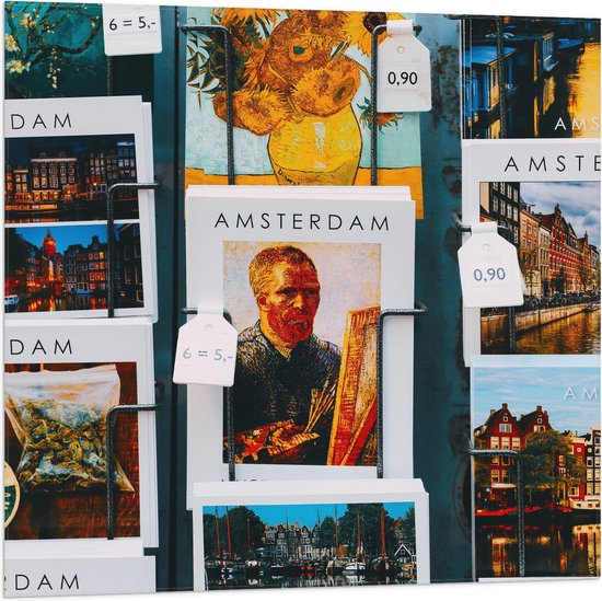 Vlag - Amsterdamse Ansichtkaarten in het Rek - 80x80 cm Foto op Polyester Vlag