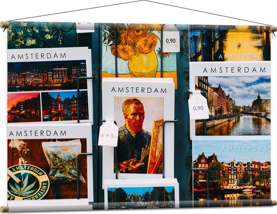Textielposter - Amsterdamse Ansichtkaarten in het Rek - 120x80 cm Foto op Textiel
