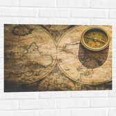 Muursticker - Kompas met Wereldkaarten - 75x50 cm Foto op Muursticker