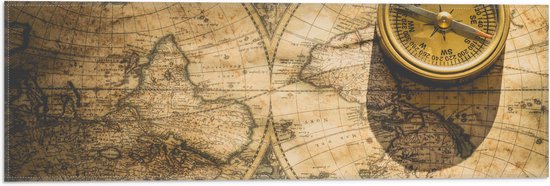 Vlag - Kompas met Wereldkaarten - 60x20 cm Foto op Polyester Vlag