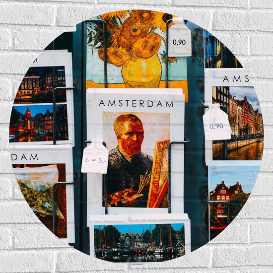 Muursticker Cirkel - Amsterdamse Ansichtkaarten in het Rek - 80x80 cm Foto op Muursticker