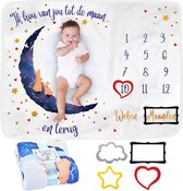 Baby Mijlpaaldeken In Nederlands | Perfect Kraamcadeau | Milestone Deken Baby | Voor Jongen of Meisje, Unisex | Mijlpaal Baby | Thema Maan & Sterren | Zacht & Comfortabel | Inclusief Frames