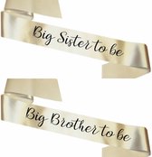 Sjerpen set Big Brother en Big Sister champagne kleurig met zwarte tekst - babyshower - genderreveal - zwanger - geboorte - big sister - big brother - sjerp