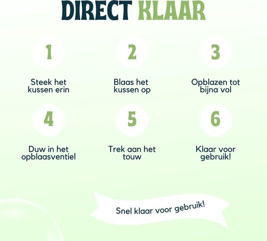 Instructies voor het opblazen van de waterhangmat.