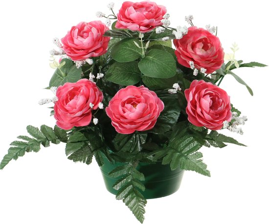 Louis Maes Plante de Fleurs artificielles en pot - 2x - rose - 25 cm - Ornement de composition florale - roses avec feuille verte