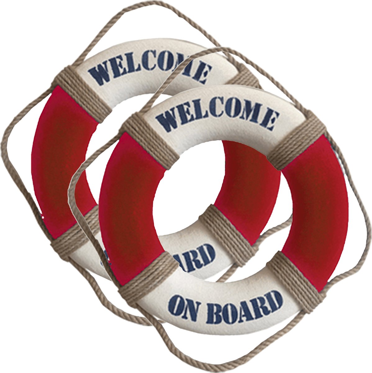 Gerkimex Reddingsboei - 4x - Welcome on board - 14 cm - rood/wit - kunststof - maritiem thema decoratie