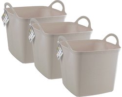Plasticforte Kuip/emmer/wasmand - 3x - flexibel - beige - 43 liter - vierkant - kunststof - 40 x 40 x 44 cm