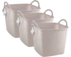 Plasticforte Kuip/emmer/wasmand - 3x - flexibel - beige - 27 liter - vierkant - kunststof - 36 x 34 x 37 cm