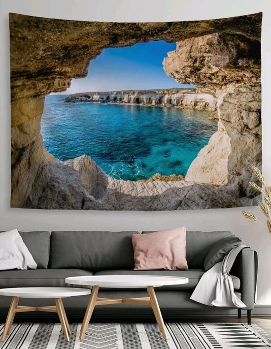 Prachtige wandtapijt wand kleed muur kleed decoratie 130x150cm natuurlijke zee rots landschap design