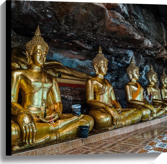 Canvas - Rijen Gouden Boeddha's in Wat Tham Khuha Sawan Tempel in Thailand - 60x60 cm Foto op Canvas Schilderij (Wanddecoratie op Canvas)