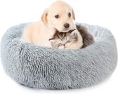 kattenbed voor binnenkatten, kalmerende pluizige ronde knuffelaar wasbaar kitten puppy hond kat bed nest, lichtgrijs, 50 × 50 × 20 cm