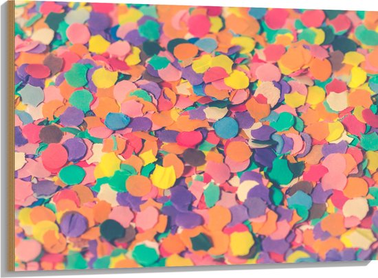 Hout - Confetti - Gekleurd - Vormen - Vrolijk - 100x75 cm - 9 mm dik - Foto op Hout (Met Ophangsysteem)