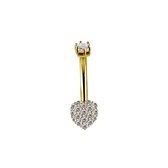 Magnifique Piercings pour nombril en or 18 carats avec motif en forme de cœur et zircone