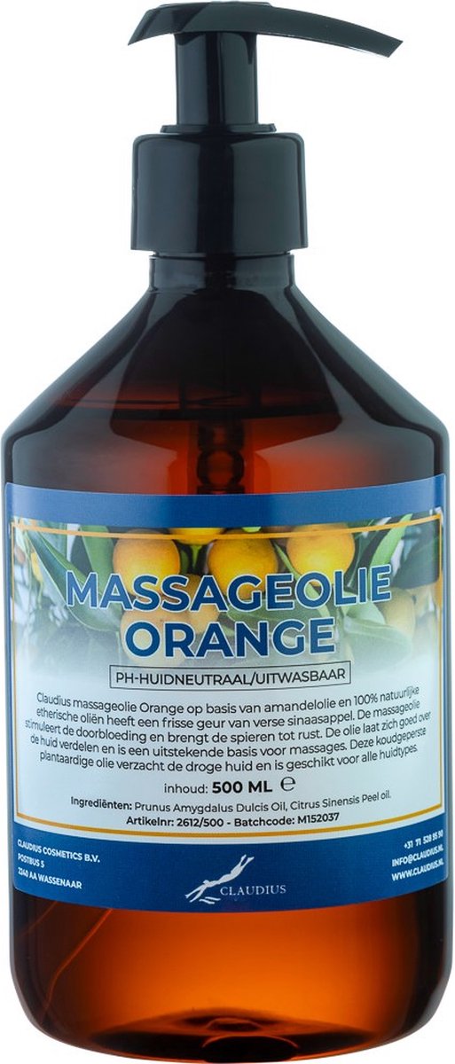 Goedkoopste Massageolie Orange 500 ml met pomp - 100 natuurlijk - biologisch en koud geperst