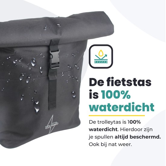 Voltano Fietstrolley Tas - Zwart - Fietstas en Trolley in 1 - 18-28 Liter - Koffer Fietstas - 100% Waterdicht van Voltano — afbeelding 3